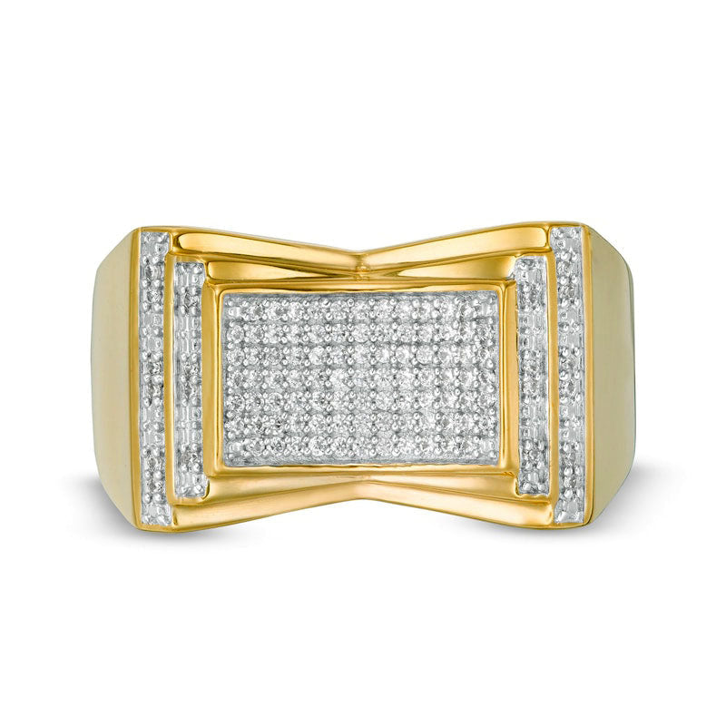 Men's 0.33 CT. T.W. Natural Diamond Stepped Concave Ring in Solid 10K Yellow Gold