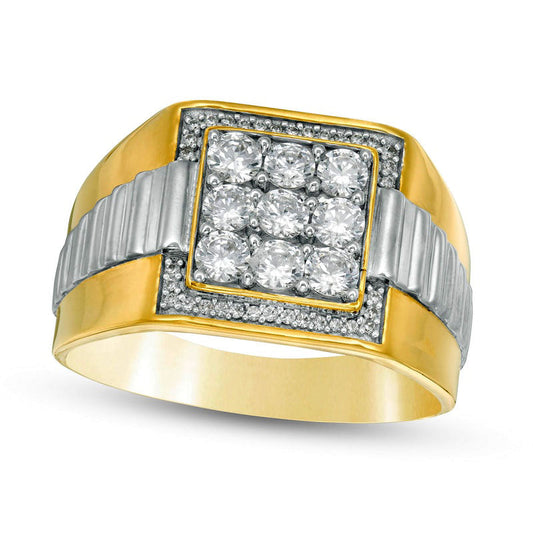 Men's 1.0 CT. T.W. Square Composite Natural Diamond Ribbed Shank Ring in Solid 10K Two-Tone Gold