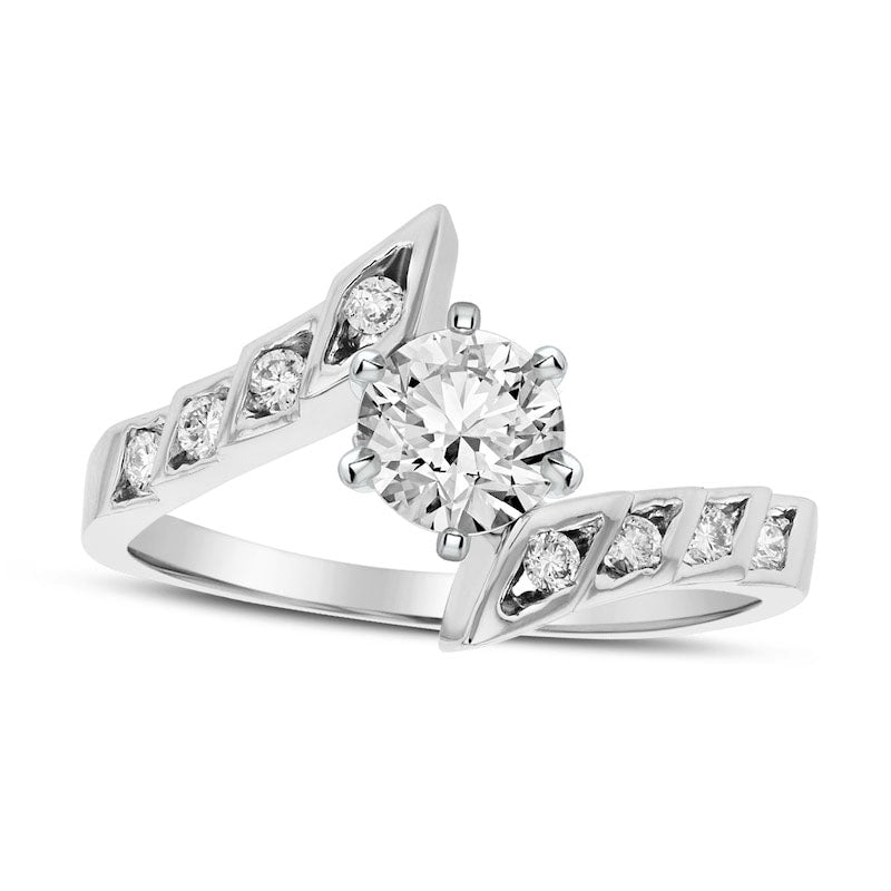 0.50 CT. T.W. Natural Diamond Bypass Engagement Ring in Solid 14K White Gold (I/SI2)