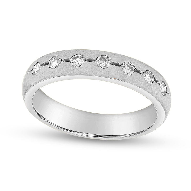 0.33 CT. T.W. Natural Diamond Brushed Wedding Band in Solid 14K White Gold (H/SI2)