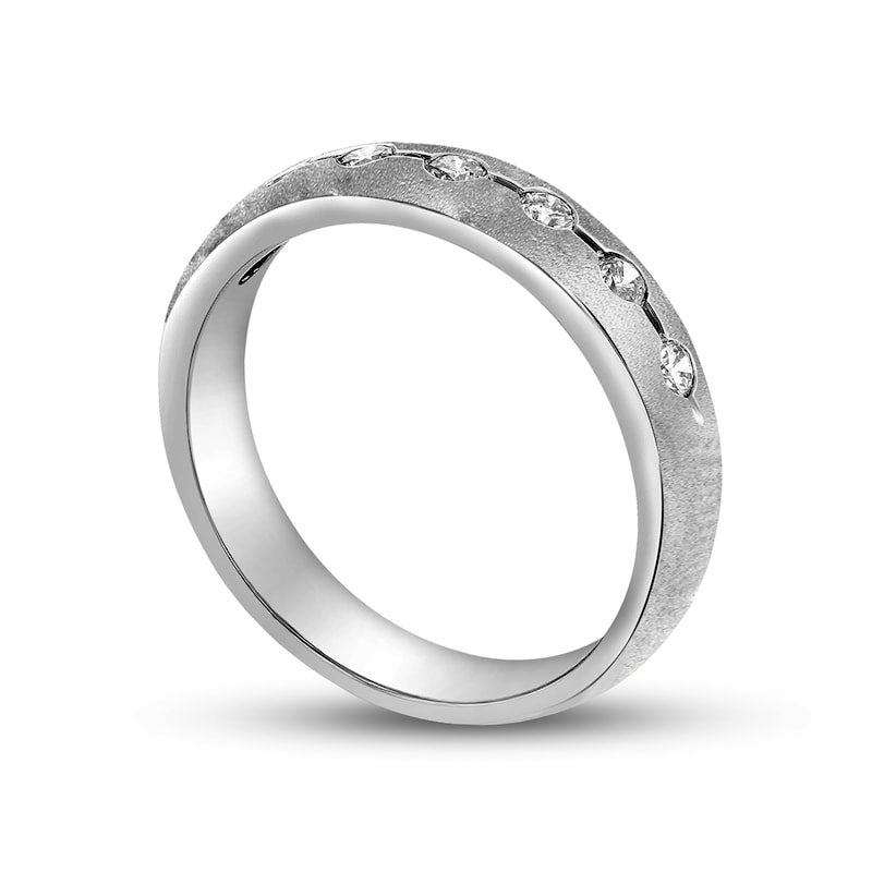 0.33 CT. T.W. Natural Diamond Brushed Wedding Band in Solid 14K White Gold (H/SI2)