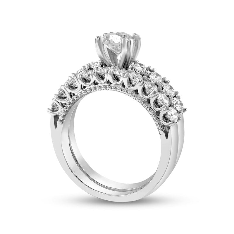4.10 CT. T.W. Natural Diamond Antique Vintage-Style Bridal Engagement Ring Set in Solid 14K White Gold
