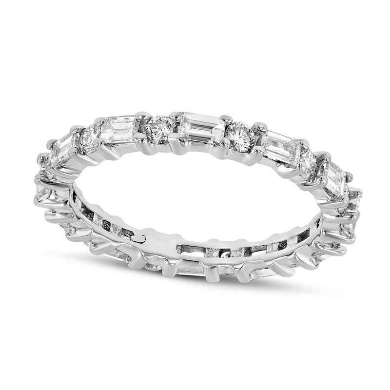 1.38 CT. T.W. Baguette and Round Natural Diamond Eternity Band in Solid 14K White Gold