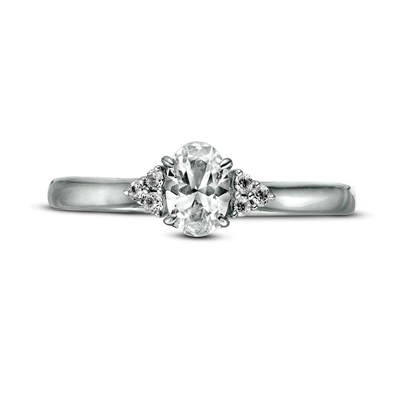 0.63 CT. T.W. Oval Natural Diamond Tri-Sides Engagement Ring in Solid 14K White Gold