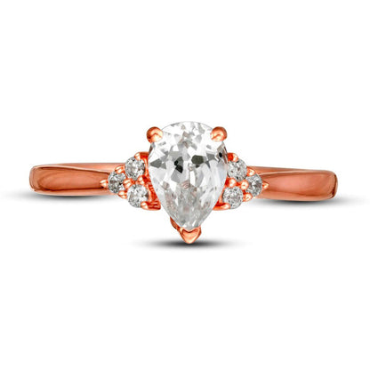 0.63 CT. T.W. Pear-Shaped Natural Diamond Tri-Sides Engagement Ring in Solid 14K Rose Gold