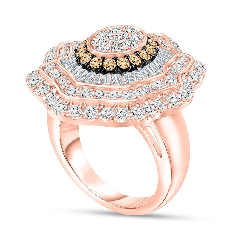 2.88 CT. T.W. Champagne and White Composite Natural Diamond Ornate Ring in Solid 10K Rose Gold