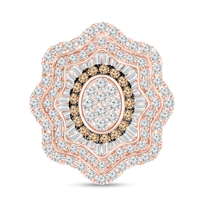 2.88 CT. T.W. Champagne and White Composite Natural Diamond Ornate Ring in Solid 10K Rose Gold