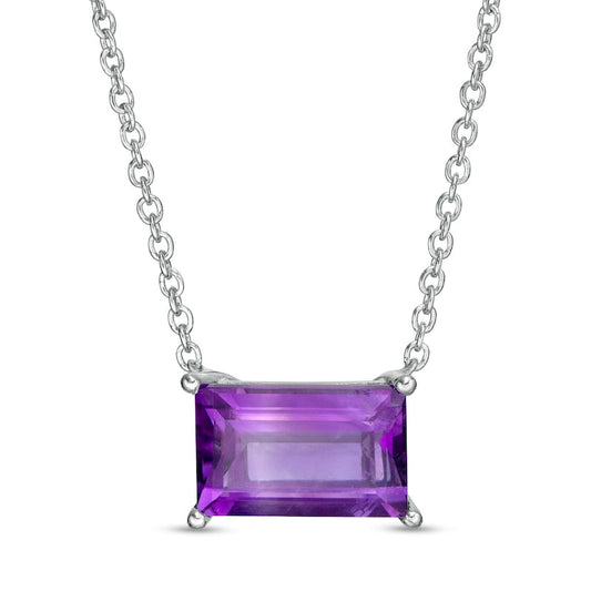 Baguette-Cut Amethyst Solitaire Necklace in Sterling Silver - 16.5"