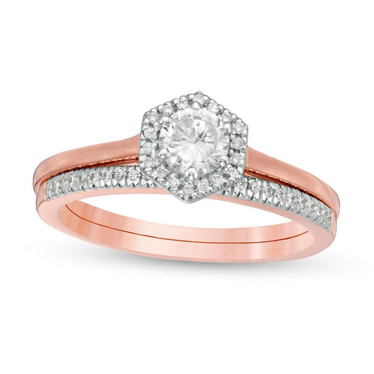 0.50 CT. T.W. Natural Diamond Hexagonal Frame Bridal Engagement Ring Set in Solid 10K Rose Gold