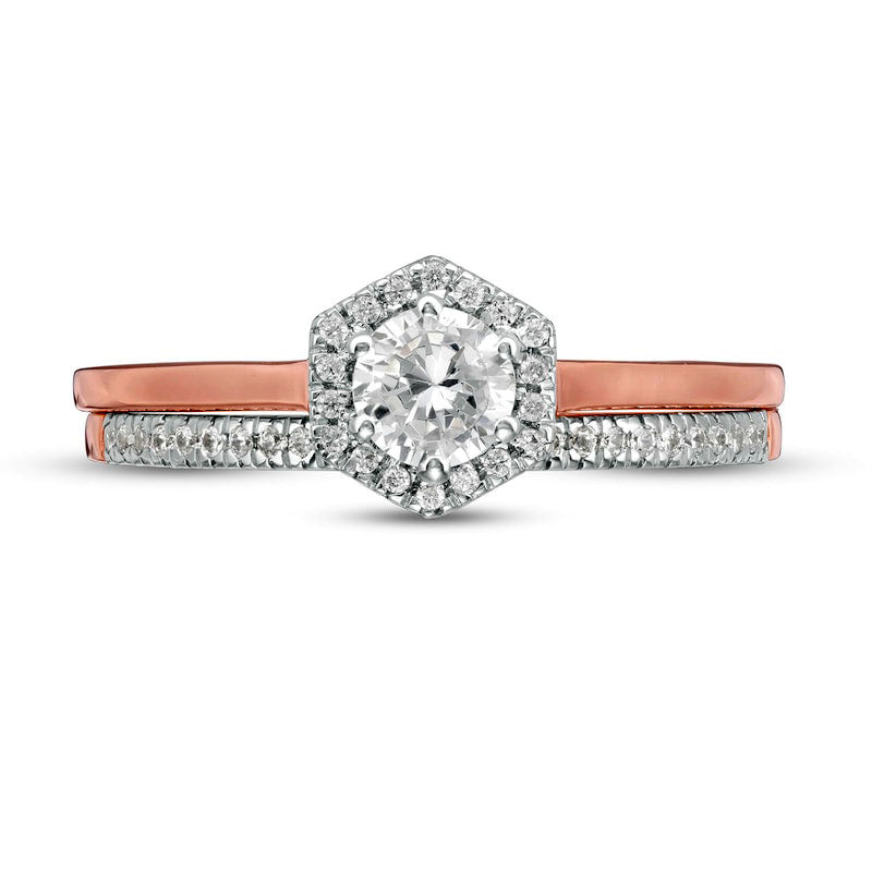 0.50 CT. T.W. Natural Diamond Hexagonal Frame Bridal Engagement Ring Set in Solid 10K Rose Gold