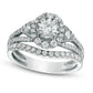1.0 CT. T.W. Natural Diamond Frame Tri-Sides Split Shank Bridal Engagement Ring Set in Solid 14K White Gold