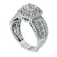 1.5 CT. T.W. Natural Diamond Layered Framed Cluster Ring in Solid 10K White Gold