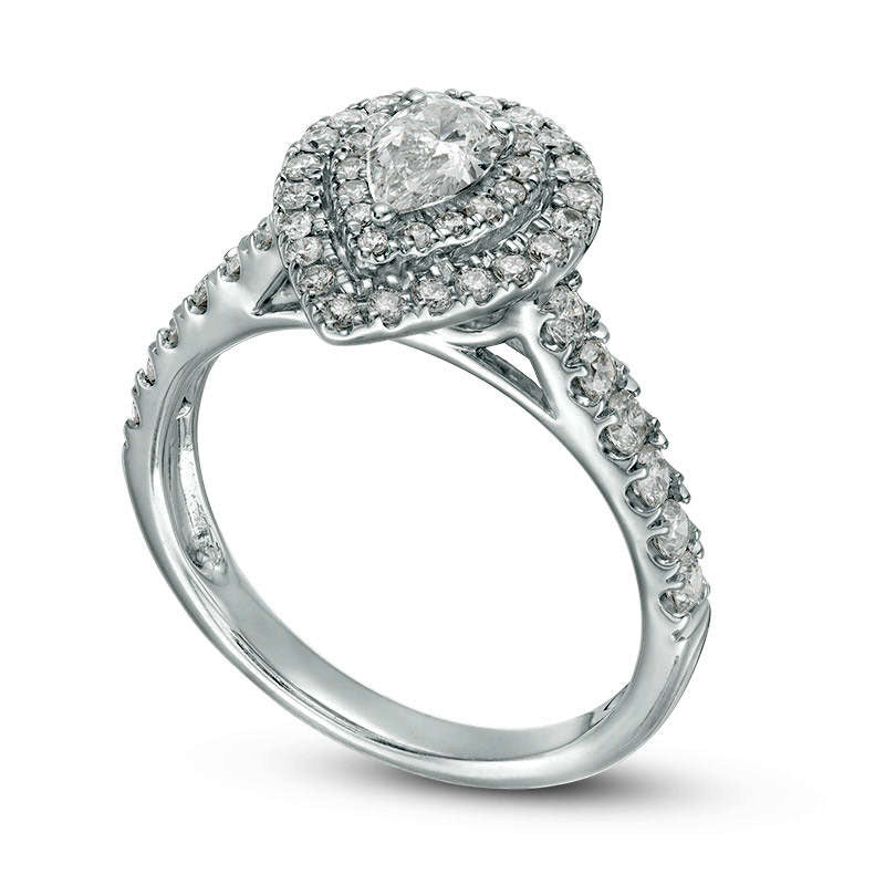 1.0 CT. T.W. Pear-Shaped Natural Diamond Double Frame Engagement Ring in Solid 14K White Gold