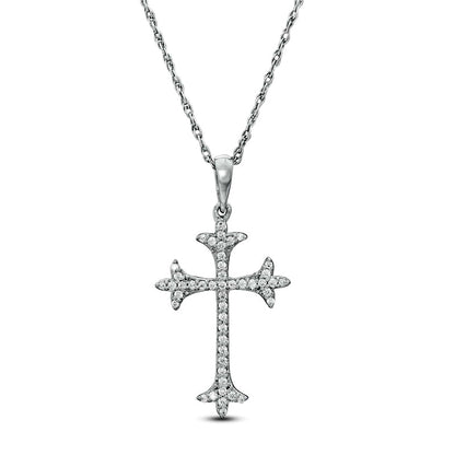 0.17 CT. T.W. Natural Diamond Flared Cross Pendant in Sterling Silver