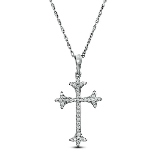 0.17 CT. T.W. Natural Diamond Flared Cross Pendant in Sterling Silver