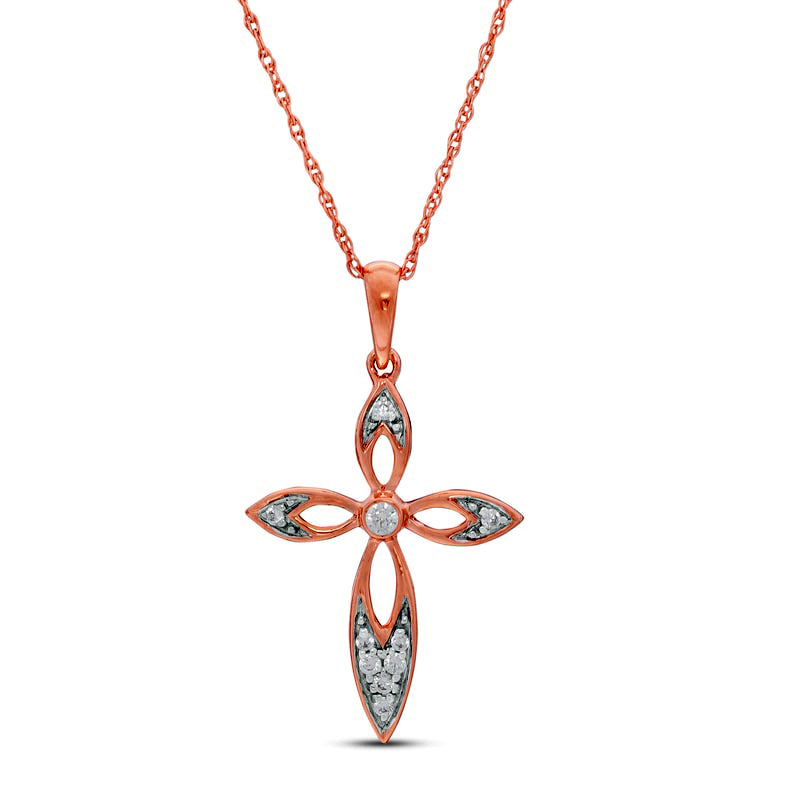 0.07 CT. T.W. Natural Diamond Cross Pendant in 10K Rose Gold