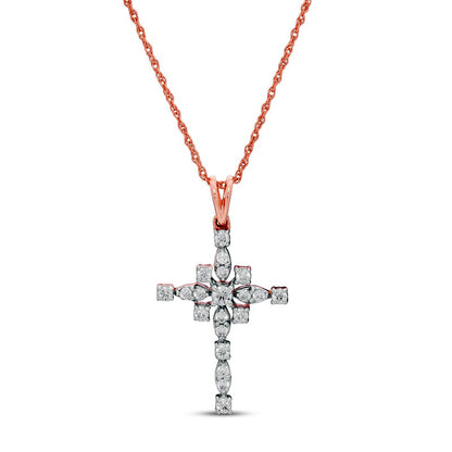 0.25 CT. T.W. Natural Diamond Art Deco Cross Pendant in 10K Rose Gold