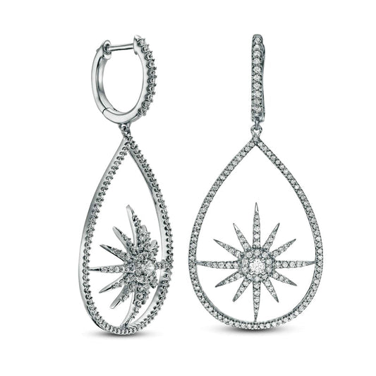 1 CT. T.W. Diamond Starburst Drop Earrings in 14K White Gold