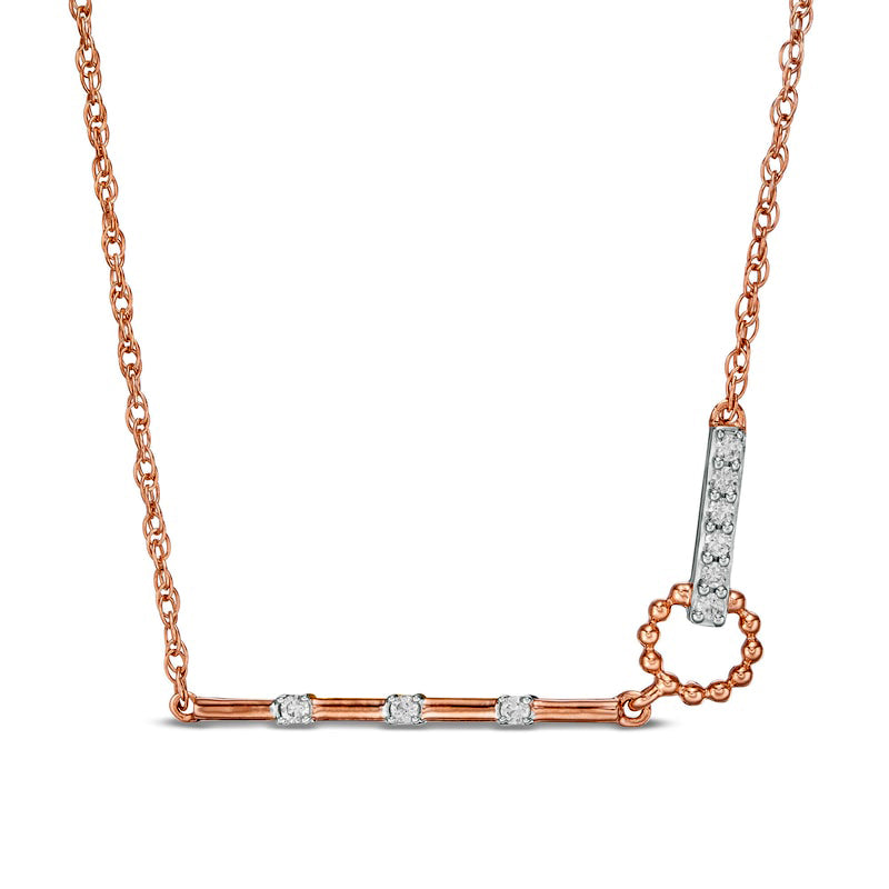 0.07 CT. T.W. Natural Diamond Horizontal Station Bar Necklace in 10K Rose Gold