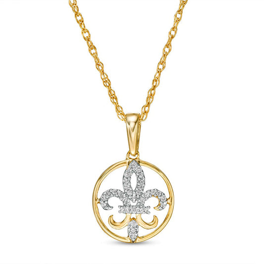 0.05 CT. T.W. Natural Diamond Fleur-de-Lis Pendant in 10K Yellow Gold