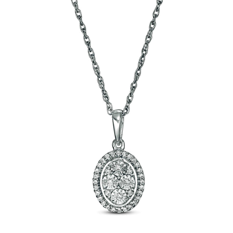 0.1 CT. T.W. Composite Natural Diamond Oval Frame Pendant in Sterling Silver