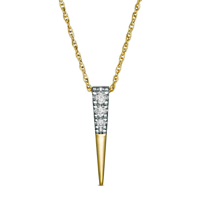 0.1 CT. T.W. Natural Diamond Elongated Triangle Pendant in 10K Yellow Gold