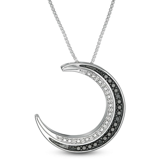 0.05 CT. T.W. Enhanced Black and White Natural Diamond Crescent Moon Pendant in Sterling Silver and Black Rhodium