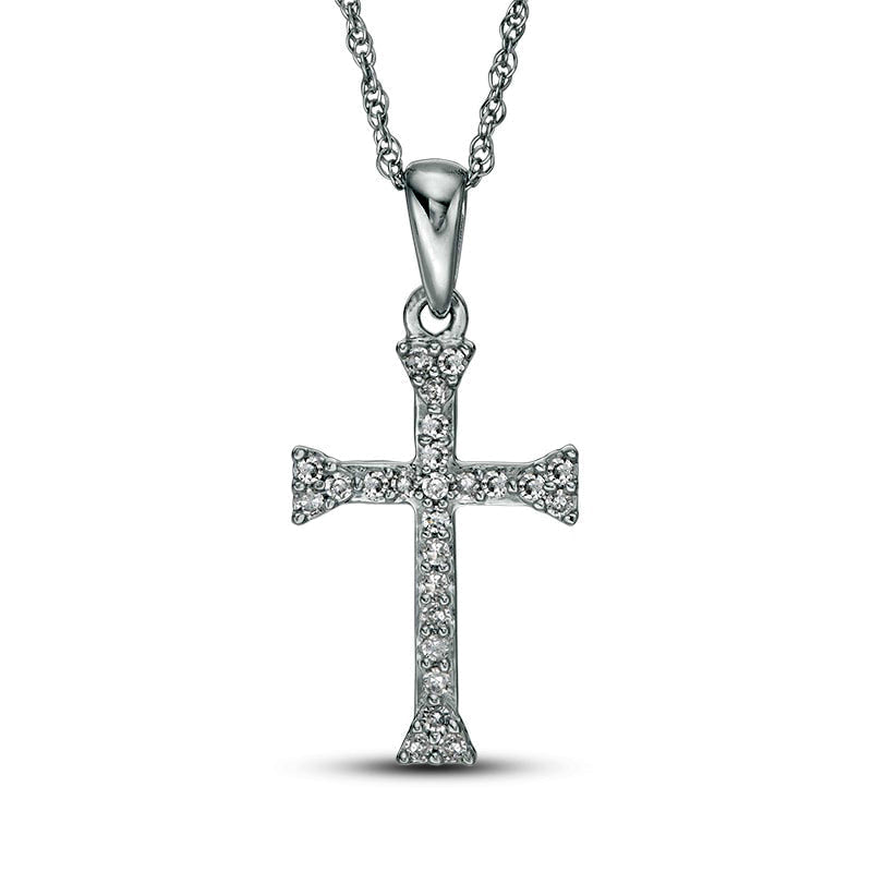 0.1 CT. T.W. Natural Diamond Flared Cross Pendant in 10K White Gold