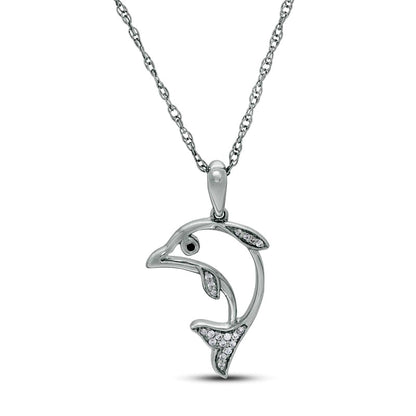 0.05 CT. T.W. Enhanced Black and White Natural Diamond Outline Dolphin Pendant in Sterling Silver
