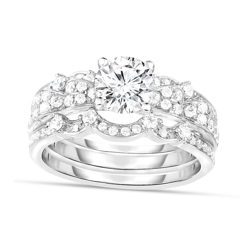 1.75 CT. T.W. Natural Diamond Ribbon Shank Bridal Engagement Ring Set in Solid 14K White Gold