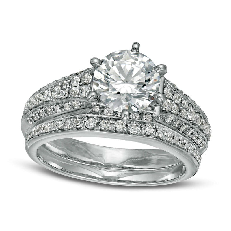 2.0 CT. T.W. Natural Diamond Bridal Engagement Ring Set in Solid 14K White Gold