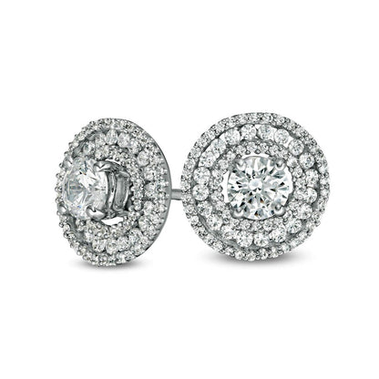 0.75 CT. T.W. Diamond Stud Earrings with Triple Frame Jackets in 14K White Gold