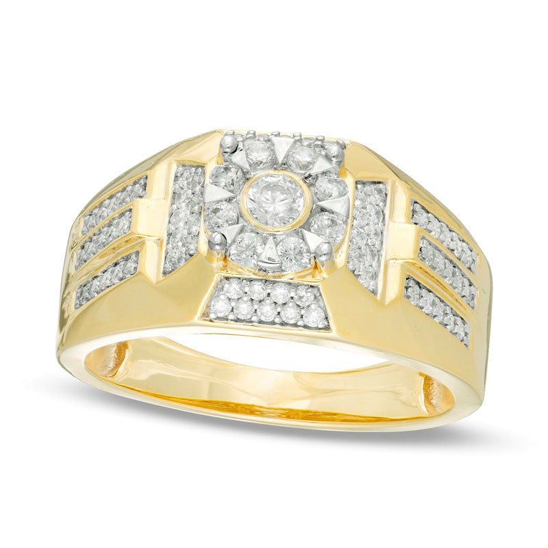 Men's 0.75 CT. T.W. Natural Diamond Cross Ring in Solid 10K Yellow Gold