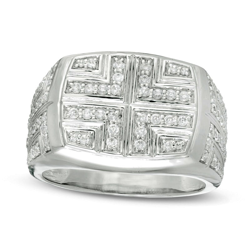 Men's 0.88 CT. T.W. Natural Diamond Bold Cross Signet Ring in Solid 10K White Gold