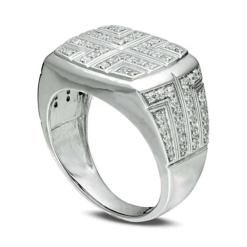 Men's 0.88 CT. T.W. Natural Diamond Bold Cross Signet Ring in Solid 10K White Gold