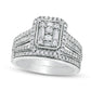 1.0 CT. T.W. Composite Natural Diamond Octagonal Frame Multi-Row Bridal Engagement Ring Set in Solid 10K White Gold
