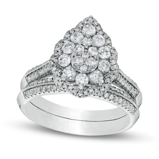 1.0 CT. T.W. Composite Natural Diamond Double Pear-Shaped Frame Bridal Engagement Ring Set in Solid 10K White Gold