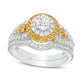 1.17 CT. T.W. Yellow and White Natural Diamond Double Frame Bridal Engagement Ring Set in Solid 14K Two-Tone Gold
