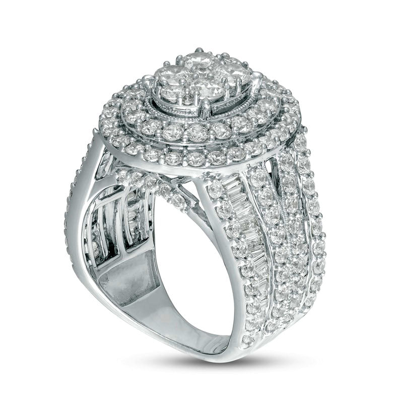 4 CT. T.W. Composite Natural Diamond Double Oval Frame Antique Vintage-Style Engagement Ring in Solid 14K White Gold