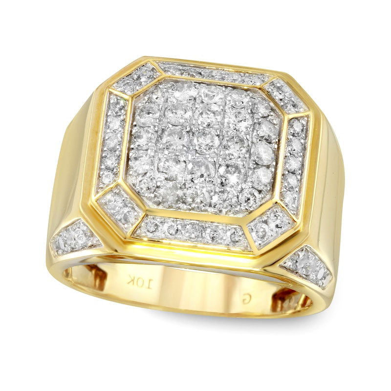 Men's 2.0 CT. T.W. Composite Natural Diamond Octagon Ring in Solid 10K Yellow Gold - Size 10