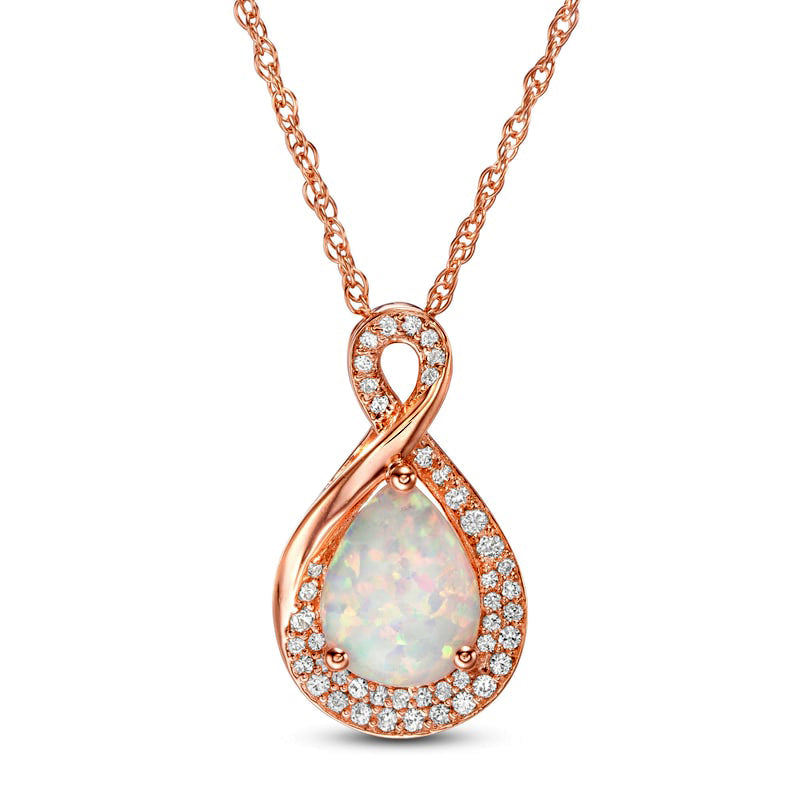 Pear-Shaped Lab-Created Opal and White Sapphire Infinity Pendant in Sterling Silver with 14K Rose Gold