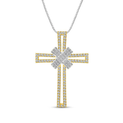 0.75 CT. T.W. Natural Diamond X" Cross Outline Pendant in 10K Two-Tone Gold"