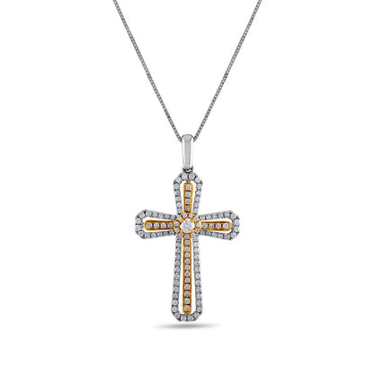 0.38 CT. T.W. Natural Diamond Outline Flared Cross Pendant in 10K Two-Tone Gold