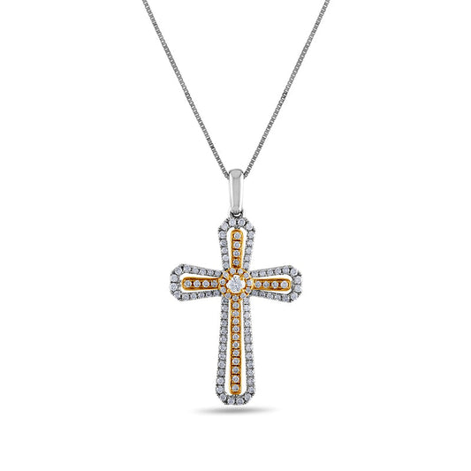 0.38 CT. T.W. Natural Diamond Outline Flared Cross Pendant in 10K Two-Tone Gold