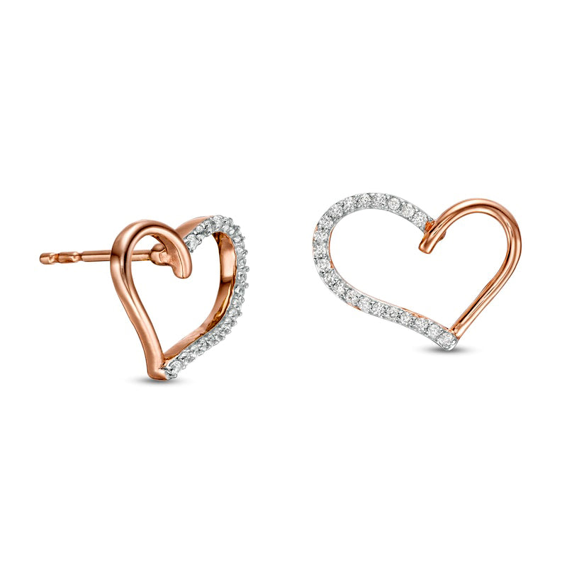 0.13 CT. T.W. Diamond Heart Outline Stud Earrings in 10K Rose Gold