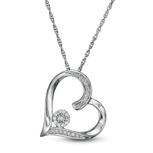 0.1 CT. T.W. Composite Natural Diamond Tilted Heart Outline Pendant in Sterling Silver