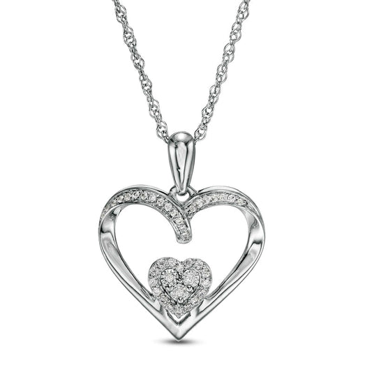 0.1 CT. T.W. Composite Natural Diamond Double Heart Pendant in Sterling Silver