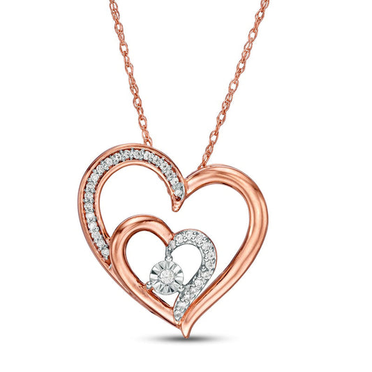 0.07 CT. T.W. Natural Diamond Double Heart Pendant in 10K Rose Gold