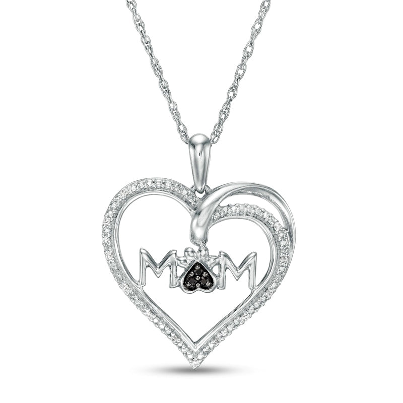 0.05 CT. T.W. Enhanced Black and White Natural Diamond Heart MOM" Pendant in Sterling Silver"