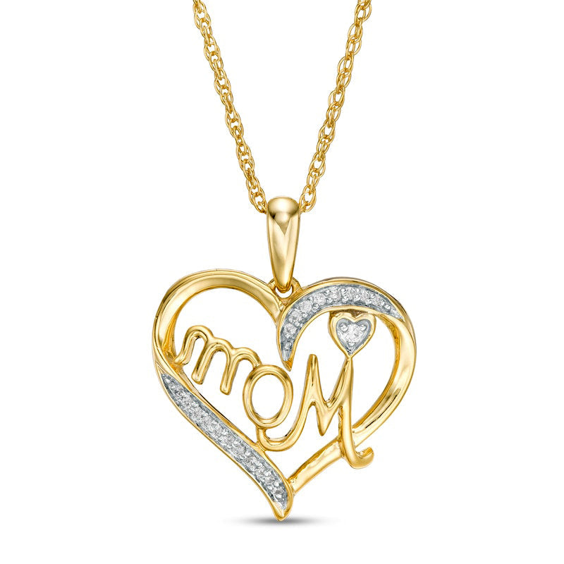 0.05 CT. T.W. Natural Diamond Heart Mom" Pendant in 10K Yellow Gold"